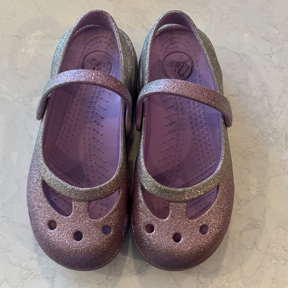 Glittery Purple Kids Mary Jane Crocs